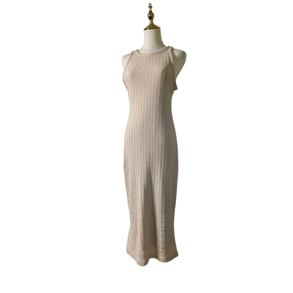 Chelsea & Violet Womens Beige Crochet Knit Sleeveless Maxi Dress Boho Coastal S - Picture 3 of 11
